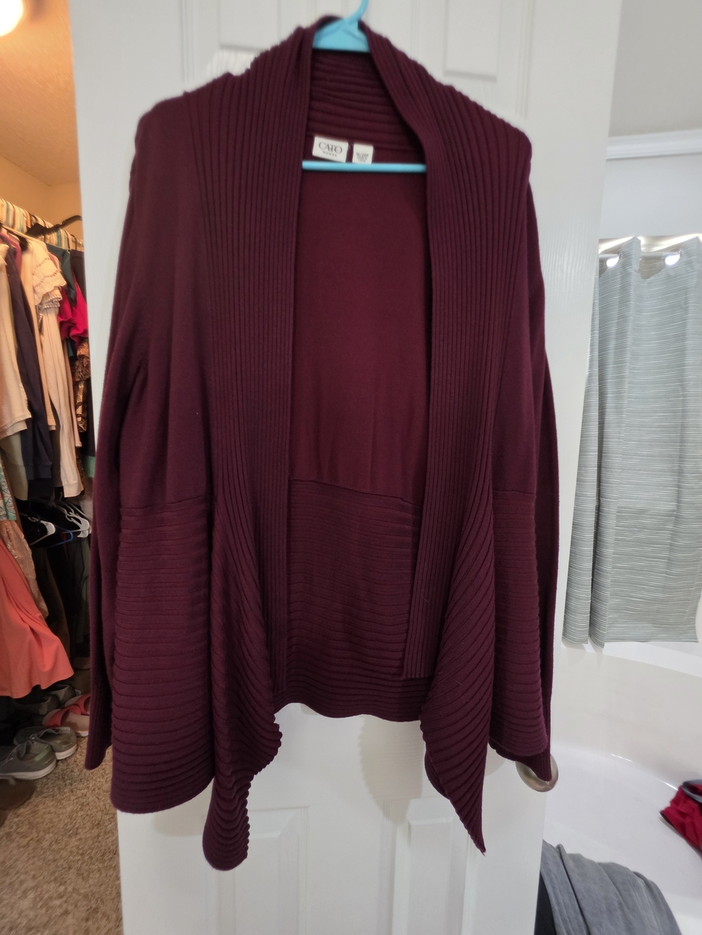 Cato Ribbed Open-Front Cardigan - Wine